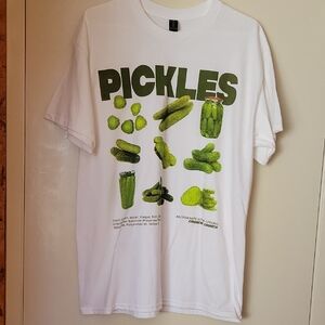 White T-Shirt with Pickles Graphic Any 3 Shirts For 20.00